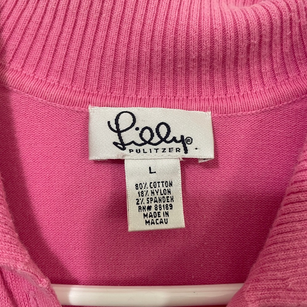 Lilly Pulitzer Pink Short Sleeve Polo Sweater Knit Palm Tree Logo Large - Picture 2 of 4
